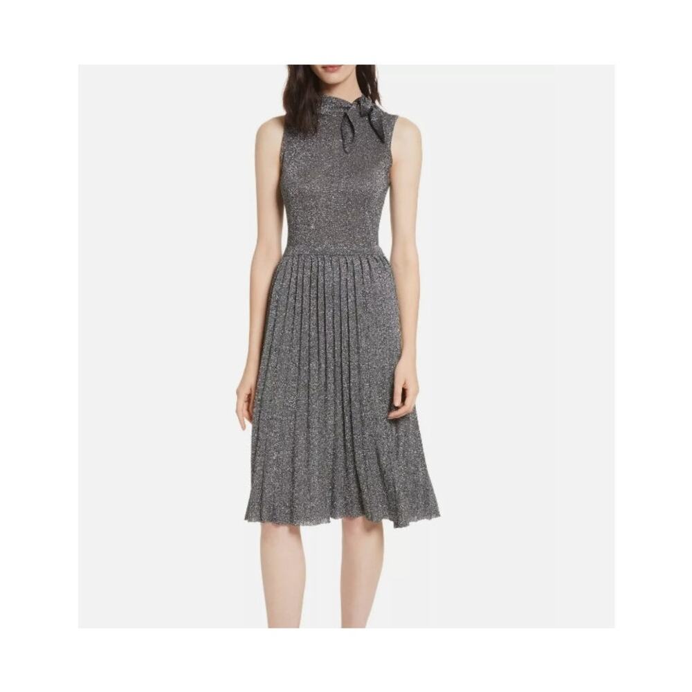 KATE SPADE KNIT METALLIC SPARKLE PLEATED SLEEVELESS PARTY HOLIDAY DRESS XS